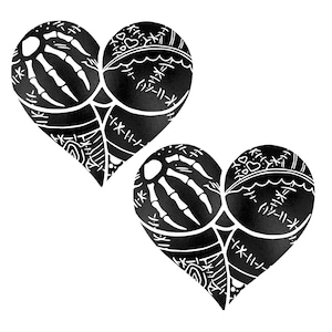 Skeleton Booty Pasties – Black Heart Nipple Covers for Parties & Halloween