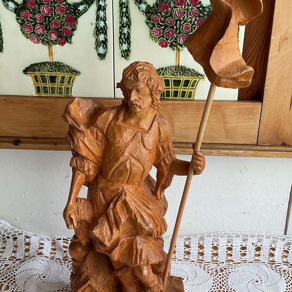 St. Florian Holzfigur geschnitzt Vintage