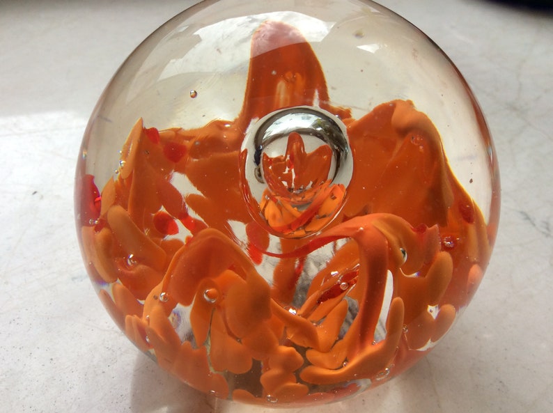 Paperweight glass ball orange image 3