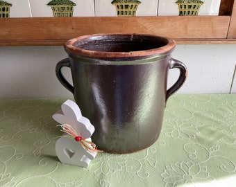 Antique brown glazed stoneware pot
