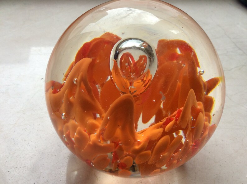 Paperweight glass ball orange image 2