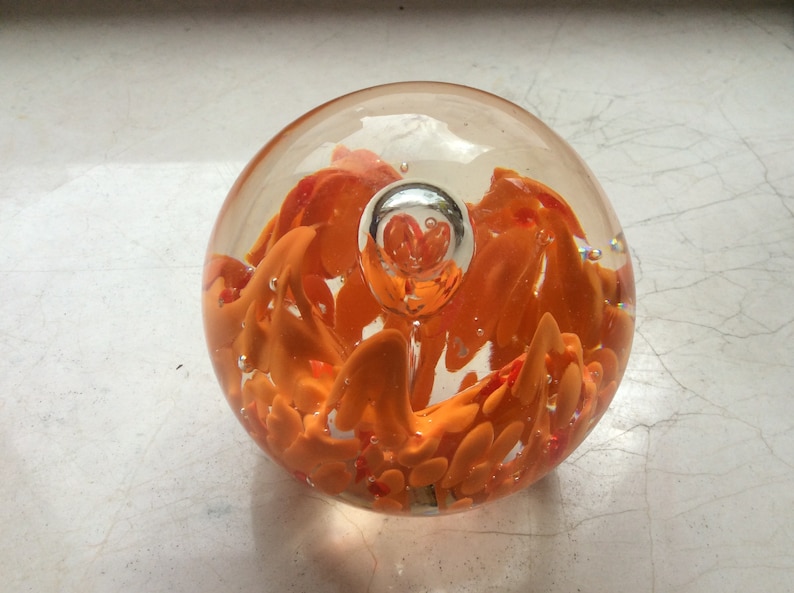 Paperweight glass ball orange image 1