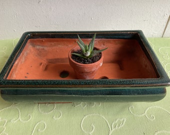 Bonsai bowl glazed blue-green