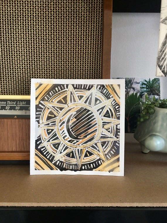 Folk Art Sun Original Painting / Sun & Moon Art / Celestial Etsy