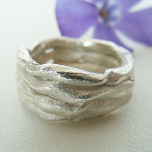 Wide 4-row ring, 925 silver, twisted, modeled, round, organic unique jewelry, chunky ring, gift for her, ring size 57