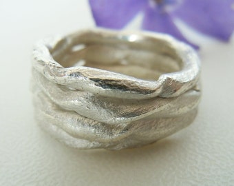 Wide 4-row ring made of 925 silver, twisted, modeled, round, organic unique jewelry, chunky ring, gift for her, ring size 57