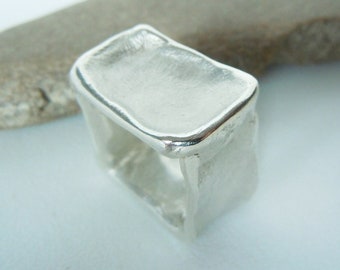 Wide kneading ring large made of 925 silver, square irregular shape, unique jewelry, gift for him or her, chunky ring, ring size 61