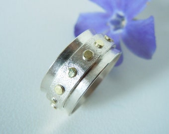 Drehring Goldpunkt 925er Silber mit 750er Gold, Unikatschmuck, Geschenk für sie, Ringgröße 58, Einzelstück