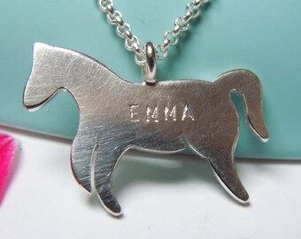 Horse pendant 925 silver, customizable, on a cotton ribbon or silver chain, gift for communion, school enrollment, for horse girls