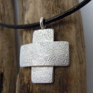 Silver cross short 925 silver with melted structure on leather strap or chain for communion or confirmation, gift for boys/girls unisex