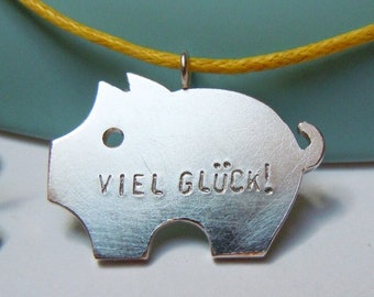 Lucky pig - pendant made of 925 silver with desired text on a silver chain or ribbon - lucky charm - talisman - charm pendant