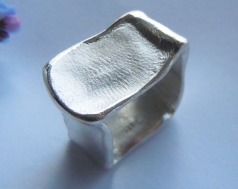 Wide kneading ring made of 925 silver, square irregular shape, unique jewelry, gift for her, chunky ring, ring size 58
