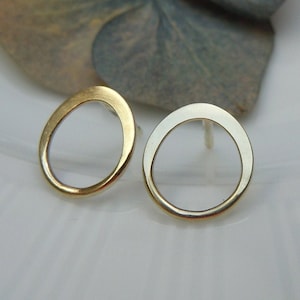 Fine stud earrings 585 gold with round eyelet 10 x 11 mm oval, gifts for her