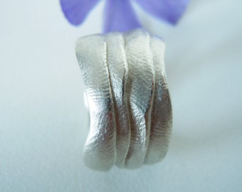 Wide 4-row layered ring made of 925 silver, modeled from flat irregular stripes/one-of-a-kind jewelry, ring size 59