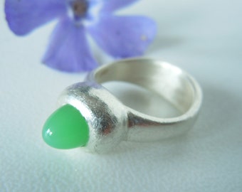 Ring Bubble with green agate made of 925 silver - unique piece - gift for her - ready to ship - gemstone jewelry - ring size 54