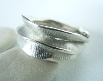 3-row layered ring made of 925 silver, modeled from irregular stripes, organic unique jewelry, ring size 60