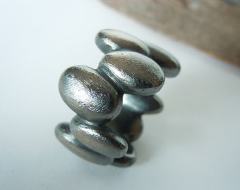 Large pebble ring made of blackened heavy solid 925 silver with a scratched surface - power ring - gift for her