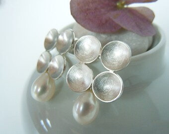 Decorative pearl earrings 4 discs made of 925 silver with freshwater drop pearls - ready to ship - gift for her