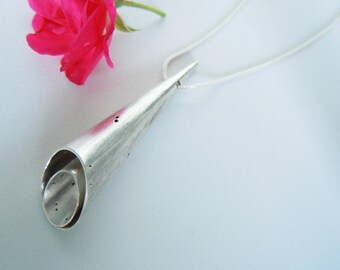 Double bag pendant made of 925 silver on a long chain as a special gift for her in a geometric design, cone, genuine jewelry