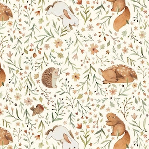 Cotton fabric little friends Dear Stella Animal floral image 1