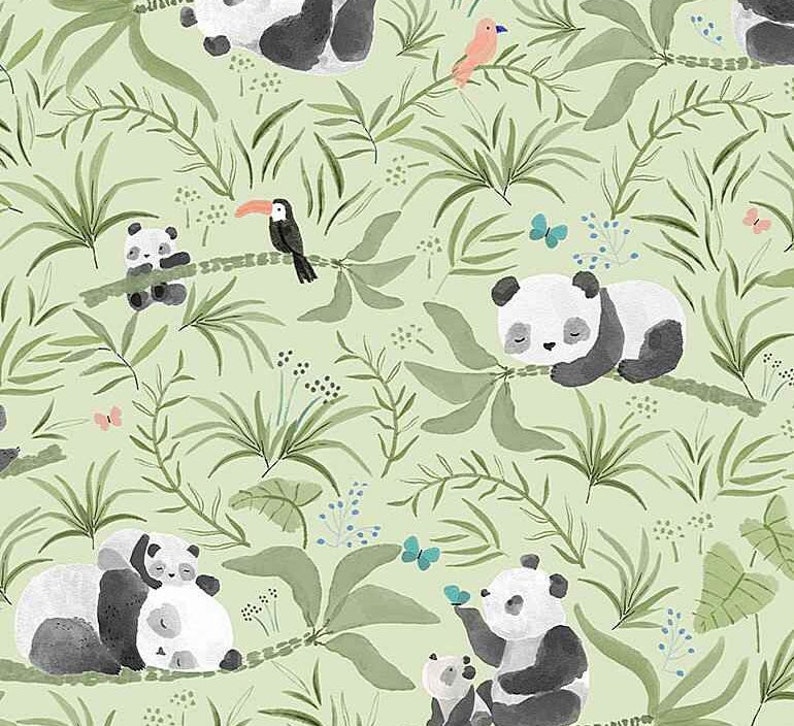 Cotton fabric Panda Dear Stella bamboolized image 1