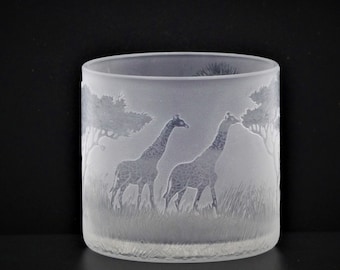 Lantern candle holder high-cut engraving hand-blown hand-engraved