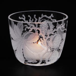 Lantern tealight holder candle holder chestnuts deep cut engraving mouth blown hand engraved