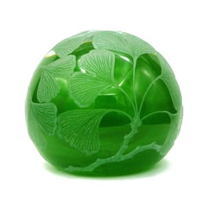 Paperweight Glass Paperweight Crystal glass Ginkgo biloba deep cut engraving mouth blown hand engraved