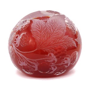 Glass paperweight climbing blackberries deep cut engraving mouth blown hand engraved