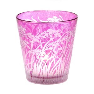 Glass lantern tealight holder nodding pearl grass deep cut engraving mouth blown hand engraved