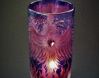 Vase Lantern Tealight Holder Peace Angel and Sun Deep Cut Engraving Hand-Blown Hand-Engraved
