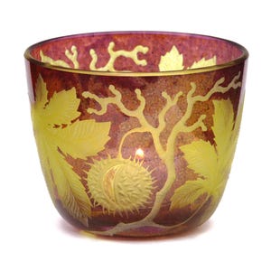 Lantern tealight holder chestnuts deep cut engraving mouth blown hand engraved