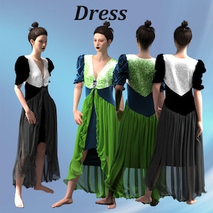 3D fashion Garment Long Dress ZPRJ file for CLO 3D and Marvelous Designer to download