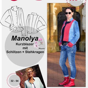 ebook Blazer Manolya kort kavaj för kvinnor, stående krage slitsar 32 - 54 plusstorlekar av Unendlich Schön