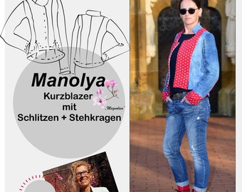 ebook Blazer Manolya Ladies Short Blazer Top Stand-Up Collar Slits 32 - 54 Large Sizes by Unendlich Schön
