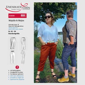 Puede incluir: Patrón de pantalón Majalis & Majus en formato digital. El patrón incluye dos estilos de pantalones: pantalones ajustados con detalles de costura y pantalones anchos con un detalle de costura. El patrón está disponible en las tallas 32-54. El patrón es imprimible en una sola talla y optimizado para proyector.