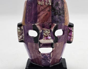 Mayan mask, Semi-precious stones, Mosaic in purple tones