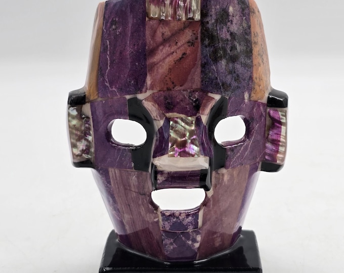 Mayan mask, Semi-precious stones, Mosaic in purple tones