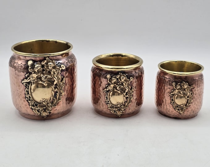 Set of 3 antique flower pots decorated with Cherubs