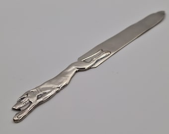 Art Deco silver-plated letter opener with hunting dog decoration