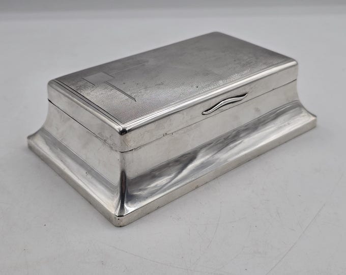 Sterling silver large Art Deco box with 2 compartments, Trinket, Jewelry box