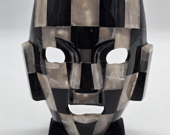 Mayan mask, onyx black and white, large model