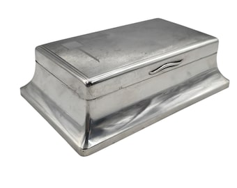 Sterling silver large Art Deco box with 2 compartments, Trinket, Jewelry box