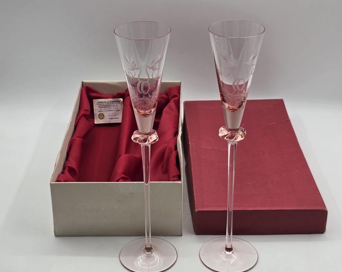Set of 2 Handmade Bohemian Champagne Glasses for Bride and Groom, Wedding