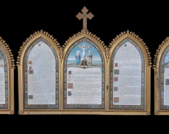 Gothic antique altarpiece icon 5 parts gilded