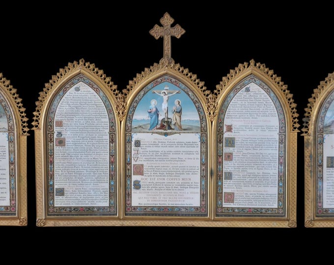 Gothic antique altarpiece icon 5 parts gilded