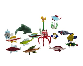 Set of 15 glass sea animal sculptures