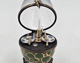 Limoges trinket egg with hand-painted porcelain and crystal, candle light dinner decor