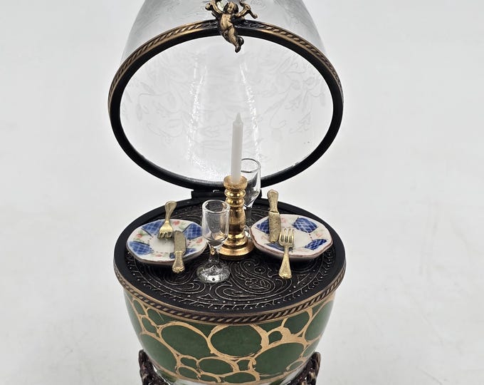 Limoges trinket egg with hand-painted porcelain and crystal, candle light dinner decor