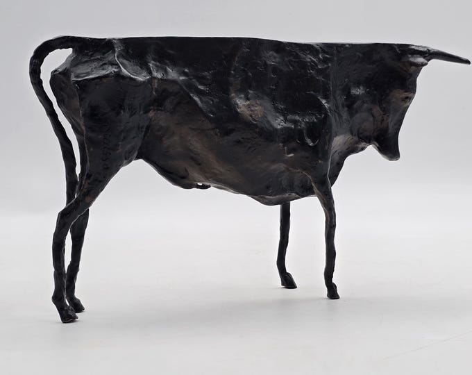 Picasso, bronze abstract patinated sculpture of a bull, signed